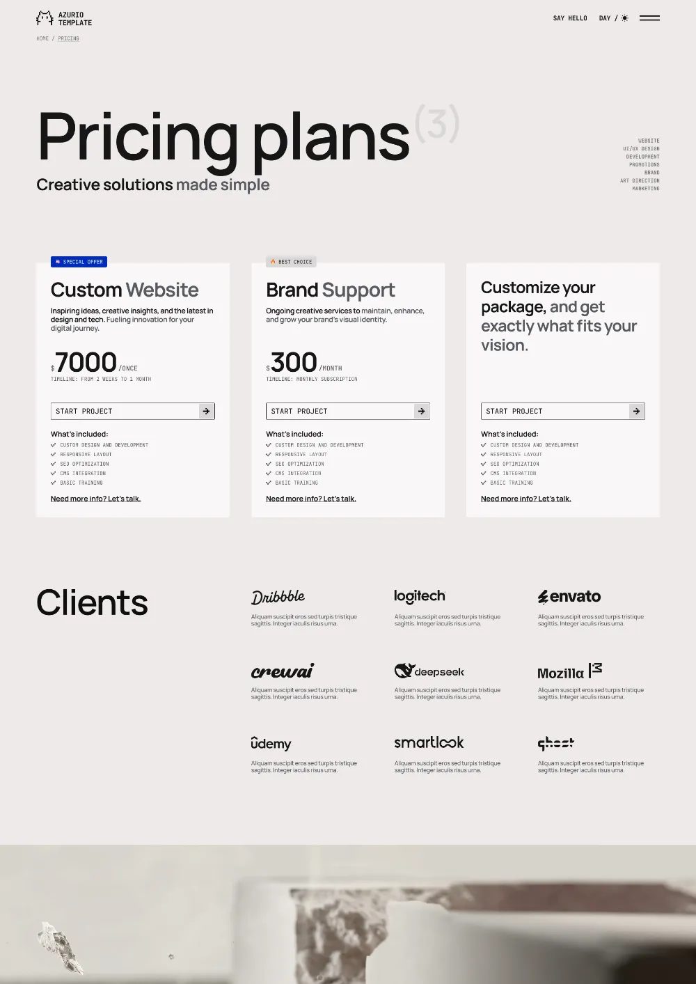 Azurio Template Image - Pricing Page Link